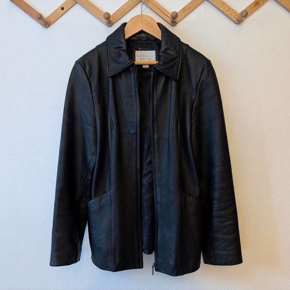 Worthington Vintage Black Genuine Leather Jacket/Coat